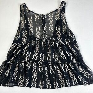 Painted Threads Black Geometric Print Tiered Sheer Tank‎ Top Size S